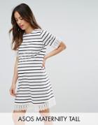 Asos Maternity Tall Stripe Dress With Lace Trim - Multi