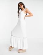 Asos Design Frill Sleeve Maxi Sundress With Lace Inserts In White