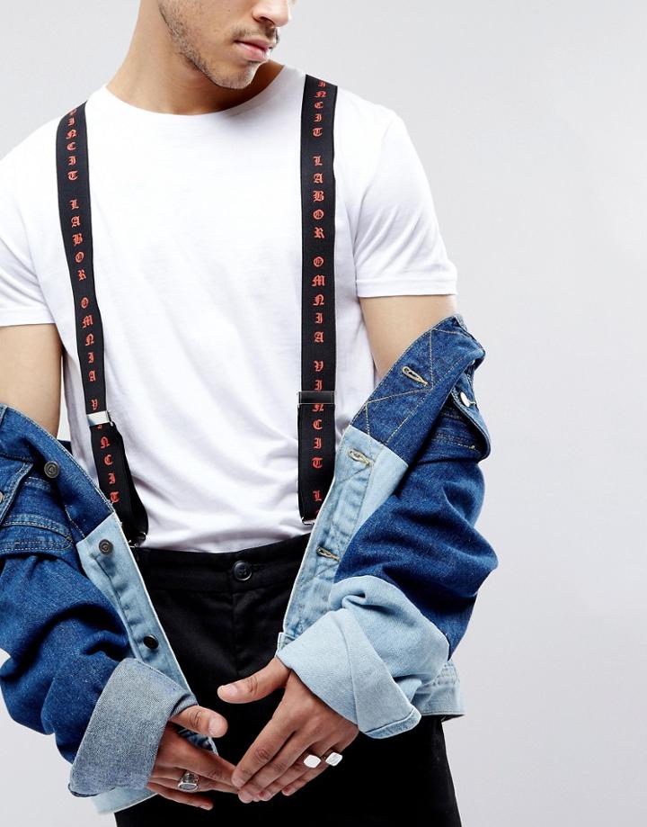 Asos Suspenders In Black With Wording Print - Black