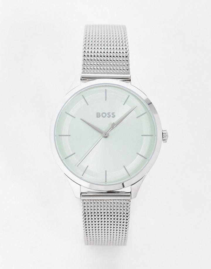 Boss Mesh Watch With Light Blue Face In Silver