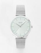 Boss Mesh Watch With Light Blue Face In Silver