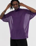 Asos Design Oversized T-shirt With Half Sleeve And High Neck In Fine Mesh - Purple