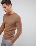 French Connection Muscle Fit Crew Neck Rib Sweater-brown