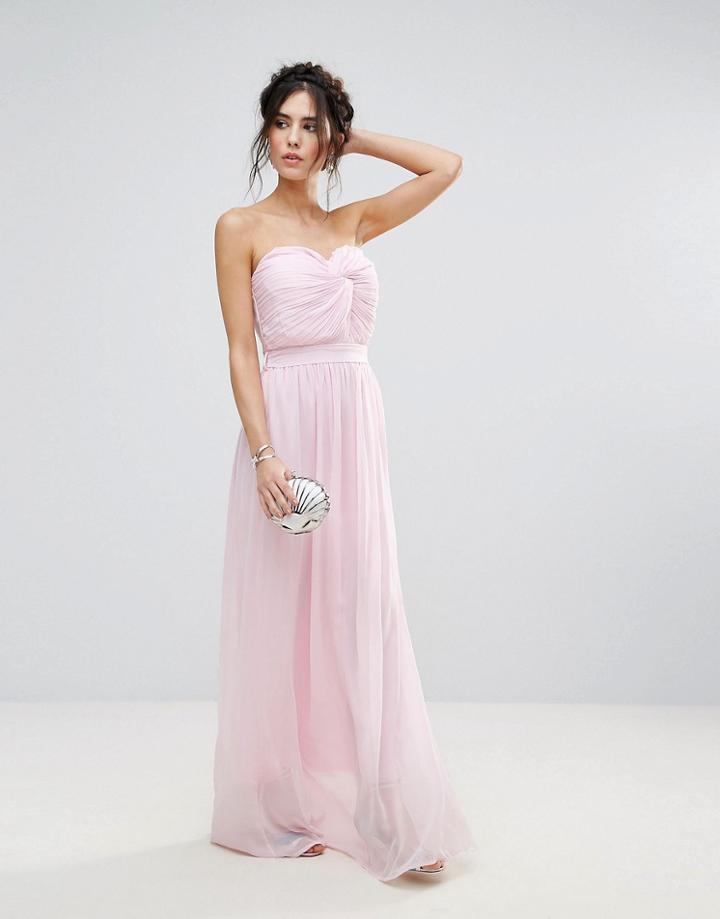 Club L Bridesmaid Chiffon Detail Knot Maxi Dress - Pink