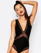 Jaded London V Neck Panelled Body - Black