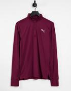 Puma Running Favorite Quarter Zip Sweatshirt In Burgundy-red