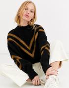 & Other Stories Chevron High Neck Sweater In Black And Tan