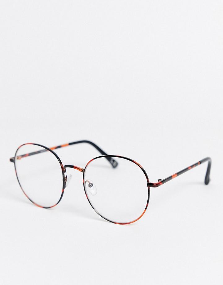 Asos Design Metal Tort Clear Lens Glasses-brown