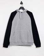 Asos Design Oversized Hoodie With Contrast Black Sleeves In Gray Heather-grey