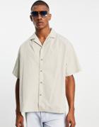 Asos Design Boxy Oversized Short Sleeve Shirt In Stone-neutral