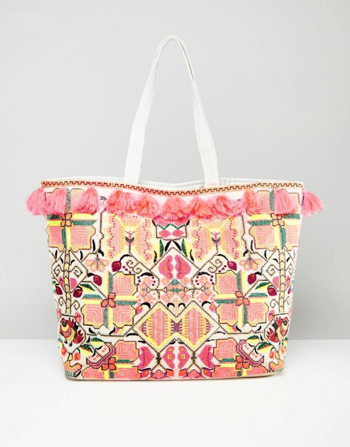 New Look Tassel Embroidered Tote Bag - Orange