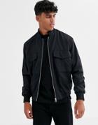 Asos Design Harrington Jacket With Funnel Neck And Utility Details In Black