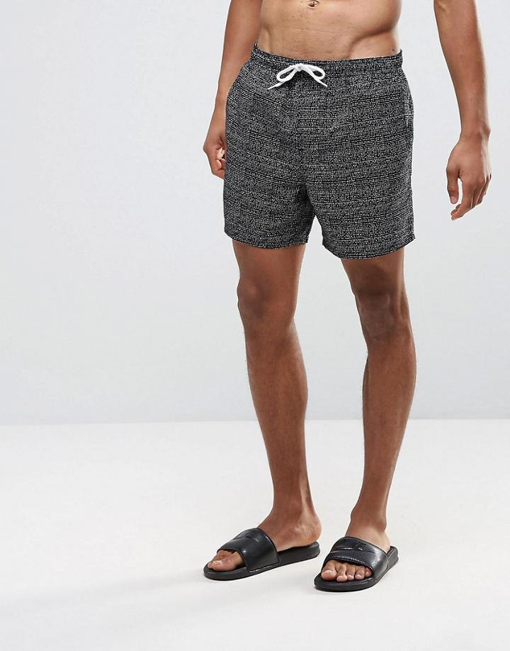 Brave Soul Swim Shorts In Ditsy Print - Black