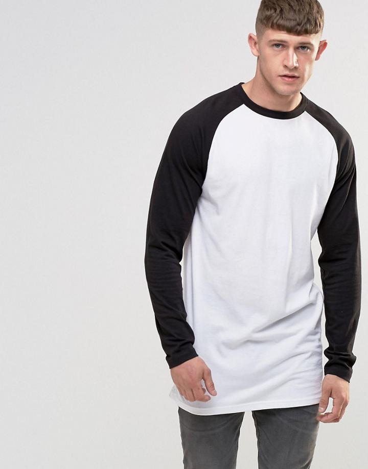 Bellfield Longline Raglan Long Sleeve Baseball T-shirt - Black