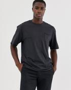 Jack & Jones Originals Boxy Raw Hem T-shirt With Chest Pocket In Black - Black