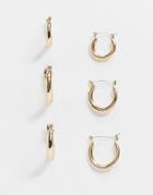 Monki Kayla 3 Pack Hoop Earrings In Gold
