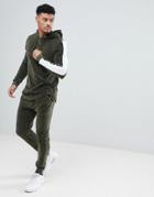 Asos Tracksuit Muscle Hoodie/ Super Skinny Joggers In Khaki Velour With Curved Hem And Contrast Side Stripe - Beige