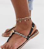 Asos Design Curve Pack Of 2 Anklets With Feather Pendants In Gold Tone