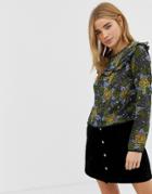Qed London Printed Blouse With Frill Detail - Multi