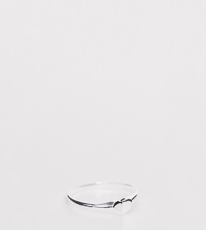 Asos Design Sterling Silver Ring With Folded Heart - Silver
