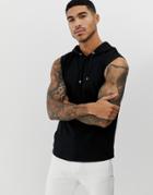 Asos Design Sleeveless Muscle Hoodie In Black - Black
