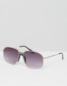 Asos Metal Square Aviator Sunglasses With Plastic Nose Bridge Detail - Gold