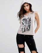 Religion Sleeveless T-shirt With Hood In Union Jack Print - Pink