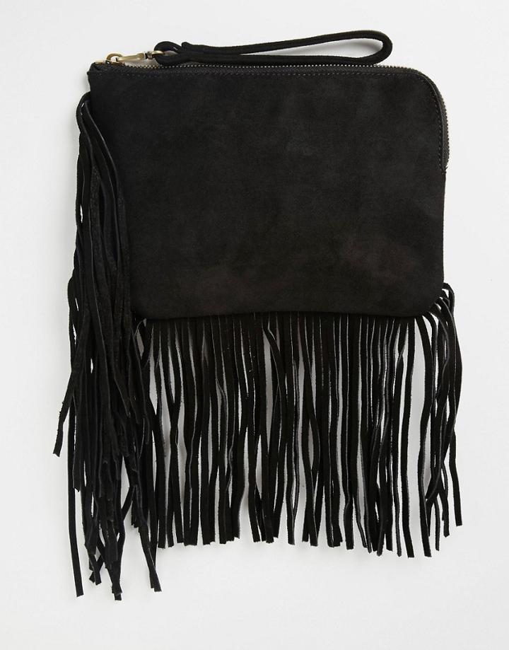 Street Level Clutch Bag With Fringing - Black