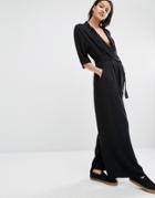 Just Female Brush Jumpsuit With Wrap Detail - Black