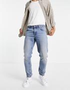 Asos Design Cotton Slim Jeans In Tinted Light Wash-blues