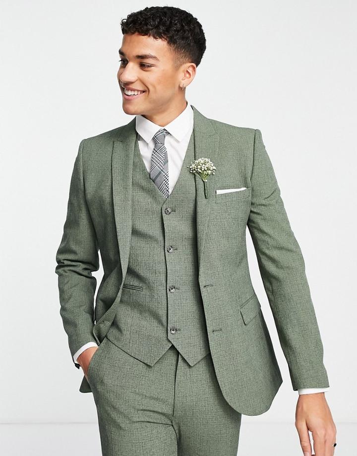 Asos Design Wedding Super Skinny Suit Jacket In Pine Green Crosshatch