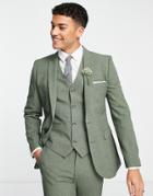 Asos Design Wedding Super Skinny Suit Jacket In Pine Green Crosshatch