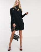 Allsaints Paola Sweater Mini Dress With Lace Trim-black