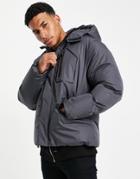 Asos Design Waterproof Puffer Jacket In Charcoal-grey