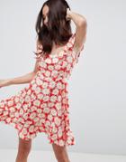 Asos Ruffle Skater Dress In Daisy Print - Multi