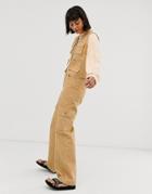 Monki Yoko Organic Cotton Wide-leg Utility Jeans In Beige - Beige