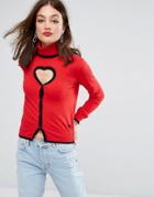 Love Moschino Cyberlove Cashmere Wool Mix High Neck Sweater - Red