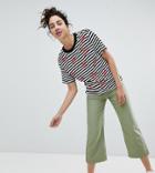 Monki Cropped Wide Leg Pants In Khaki-green