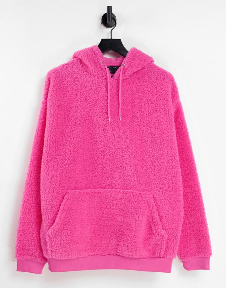 Asos Design Oversized Hoodie In Pink Teddy Borg