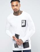 Asos Longline Long Sleeve T-shirt With Patch Applique - White