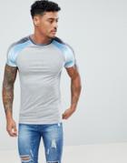 Asos Design Muscle T-shirt With Velour Panel Raglan Sleeves In Gray Marl - Gray