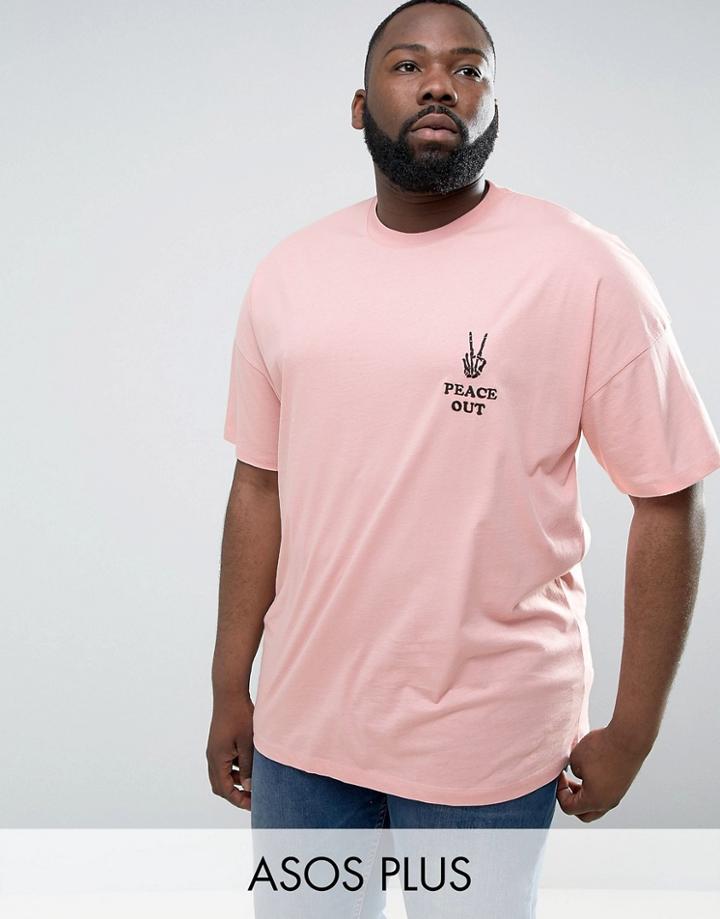 Asos Plus Oversized T-shirt With Peace Out Embroidery - Pink
