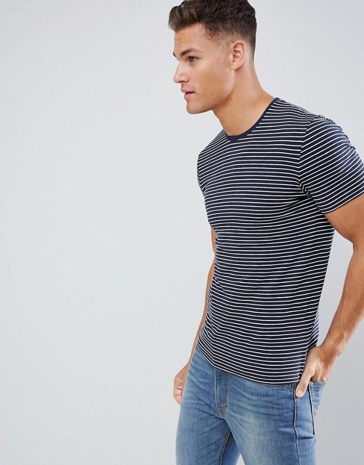 Celio Crew Neck Muscle Fit T-shirt In Stripe - Navy