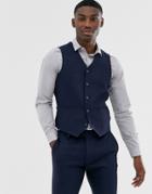 Asos Design Wedding Super Skinny Suit Suit Vest In Navy Herringbone - Navy
