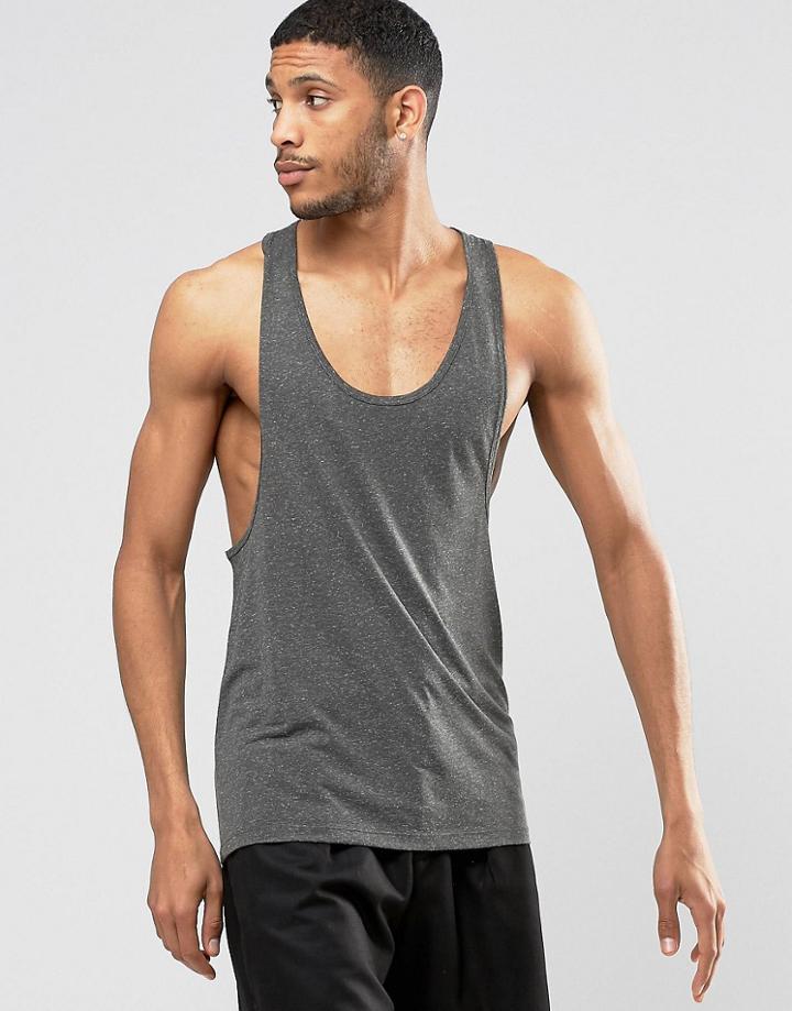 Asos Linen Mix Tank With Extreme Racer Back In Khaki - Khaki