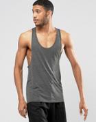 Asos Linen Mix Tank With Extreme Racer Back In Khaki - Khaki