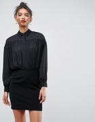 Asos Sheer Mixed Fabric Mini Shirt Dress - Black
