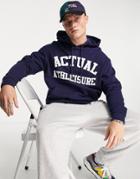 Asos Actual Athleisure Oversized Hoodie With Front Logo Print In Navy
