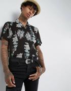 Asos Regular Fit Viscose Printed Floral Shirt With Revere Collar - Black