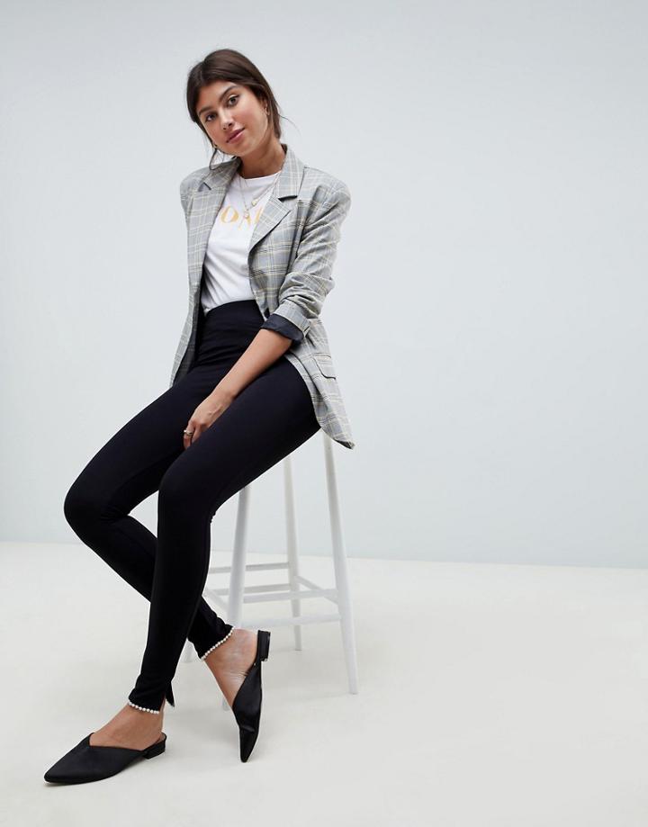Asos Design Leggings With Pearl Hem - Black